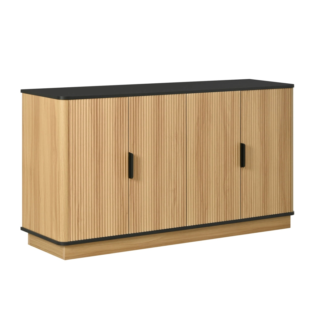 Sideboard 4 ante con finitura effetto legno naturale, struttura in truciolare, 139x40x75 cm, per soggiorno e ingresso