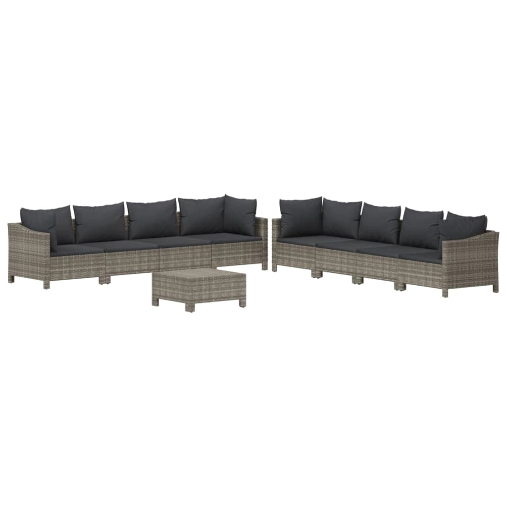 Set di mobili da giardino mobili da esterno 9 pezzi con cuscini resina intrecciata grigia 02_0018025