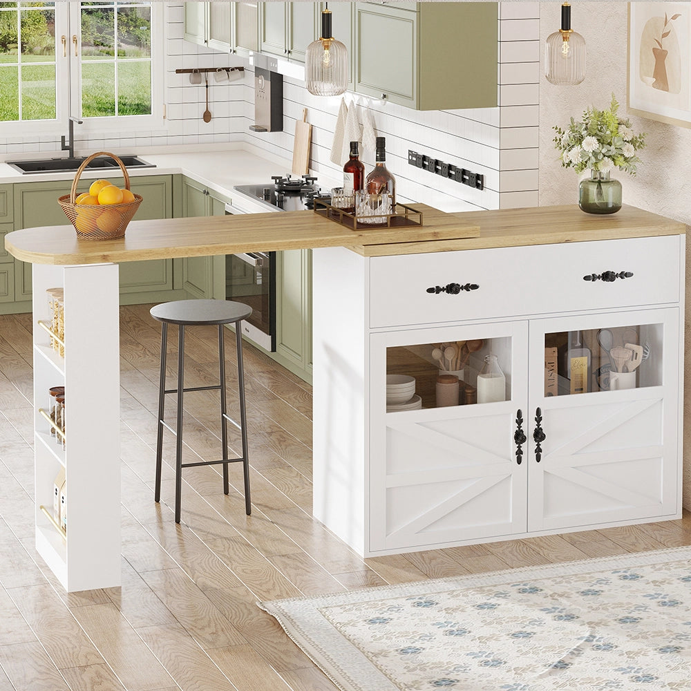 Tavolo Bar Estendibile - Xylo - 138-204??39??104 cm - Bianco con Ripiani