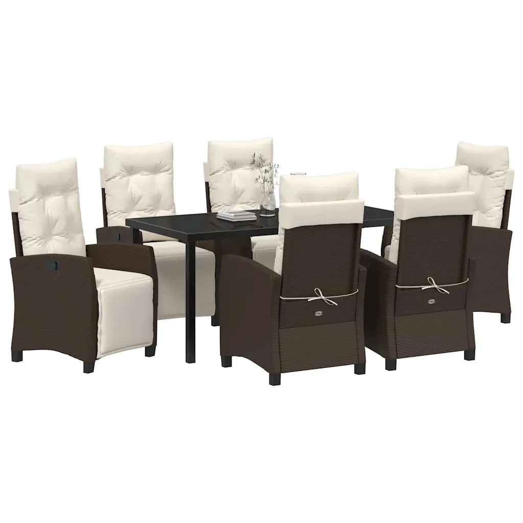 Set da Pranzo per Giardino con cuscino 7 pcs Marrone polyrattan 3380432