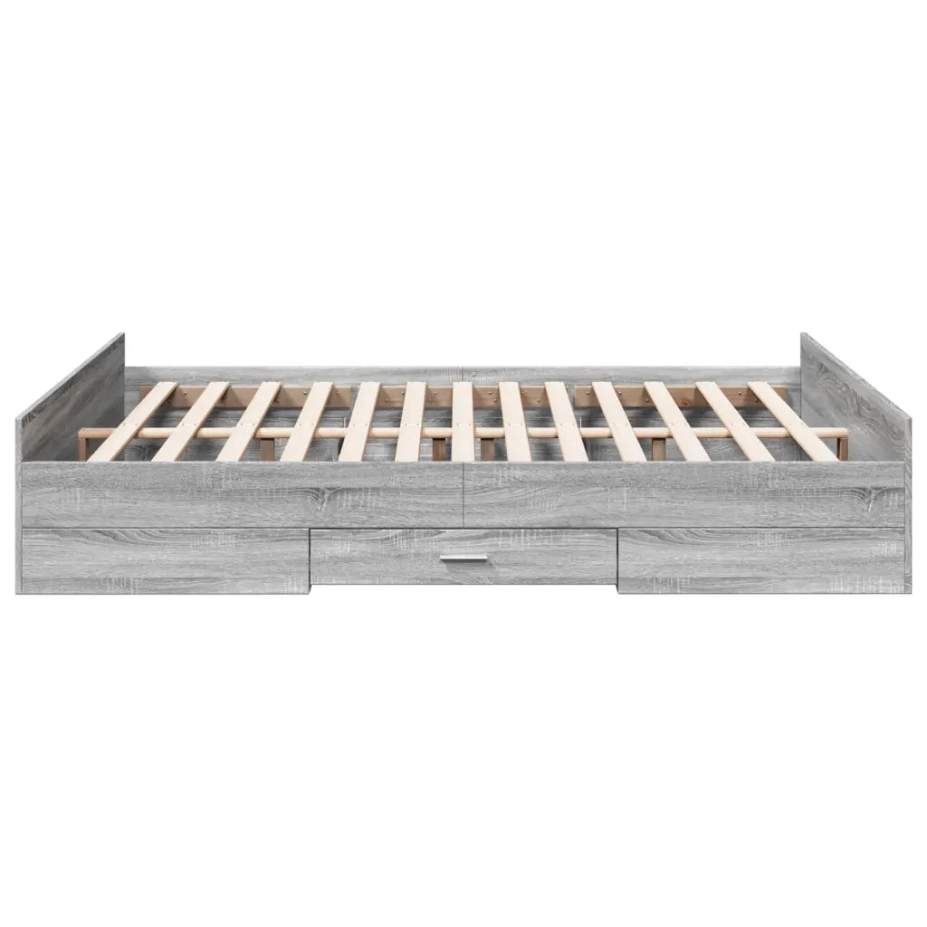 Letto matrimoniale | Letto per adulti | Giroletto Cassetti Grigio Sonoma 150x200 cm Legno Multistrato
