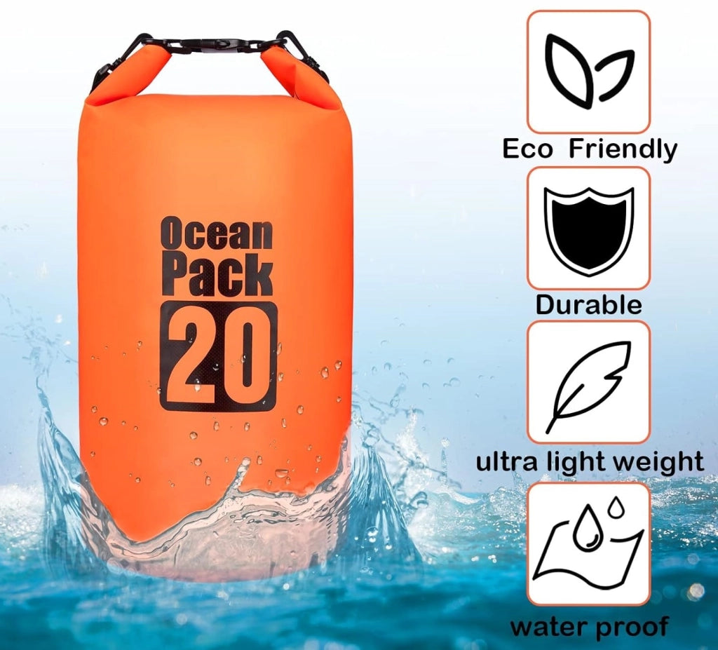 Kit 2pz Borsa Impermeabile 10LT+20LT, Sacca Impermeabile, Chiusura a rotolo