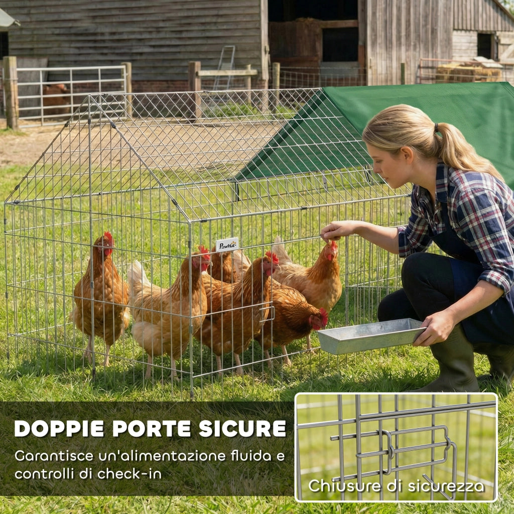 Gabbia per Conigli e Galline da Esterno e Interno 180x75x75 cm con Protezione Parasole e Griglia Metallica Verde