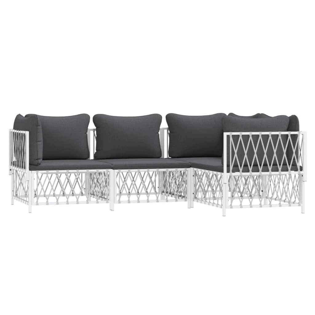 Set Salotto da Giardino 4 pz con Cuscini in Acciaio Biancocod mxl 77196