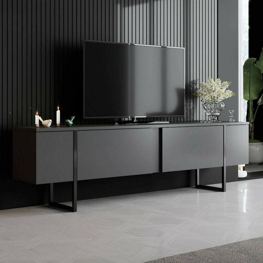 Abishia, Mobile Porta tv Cassetti, 180x30x50h cm Nero Antracite