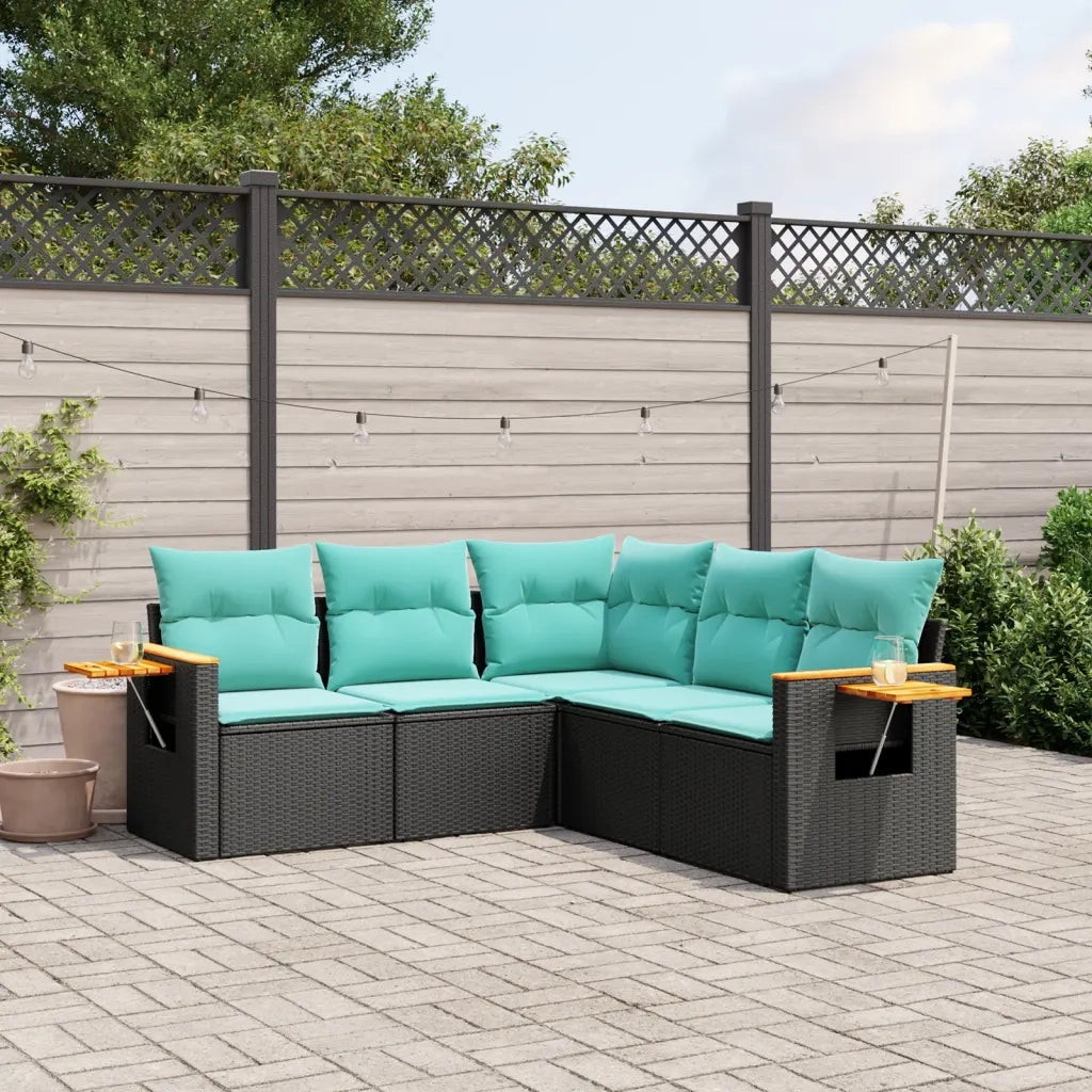 Set Divani da Giardino 5 pz con Cuscini Nero in Polyrattan 3226799