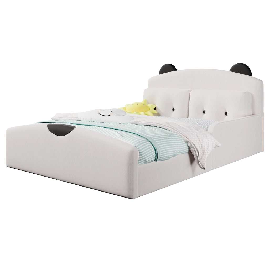 Letto 140x200 cm - Lenzuola di lino,Testiera imbottita,Include 2 cuscini decorativi,Bianco