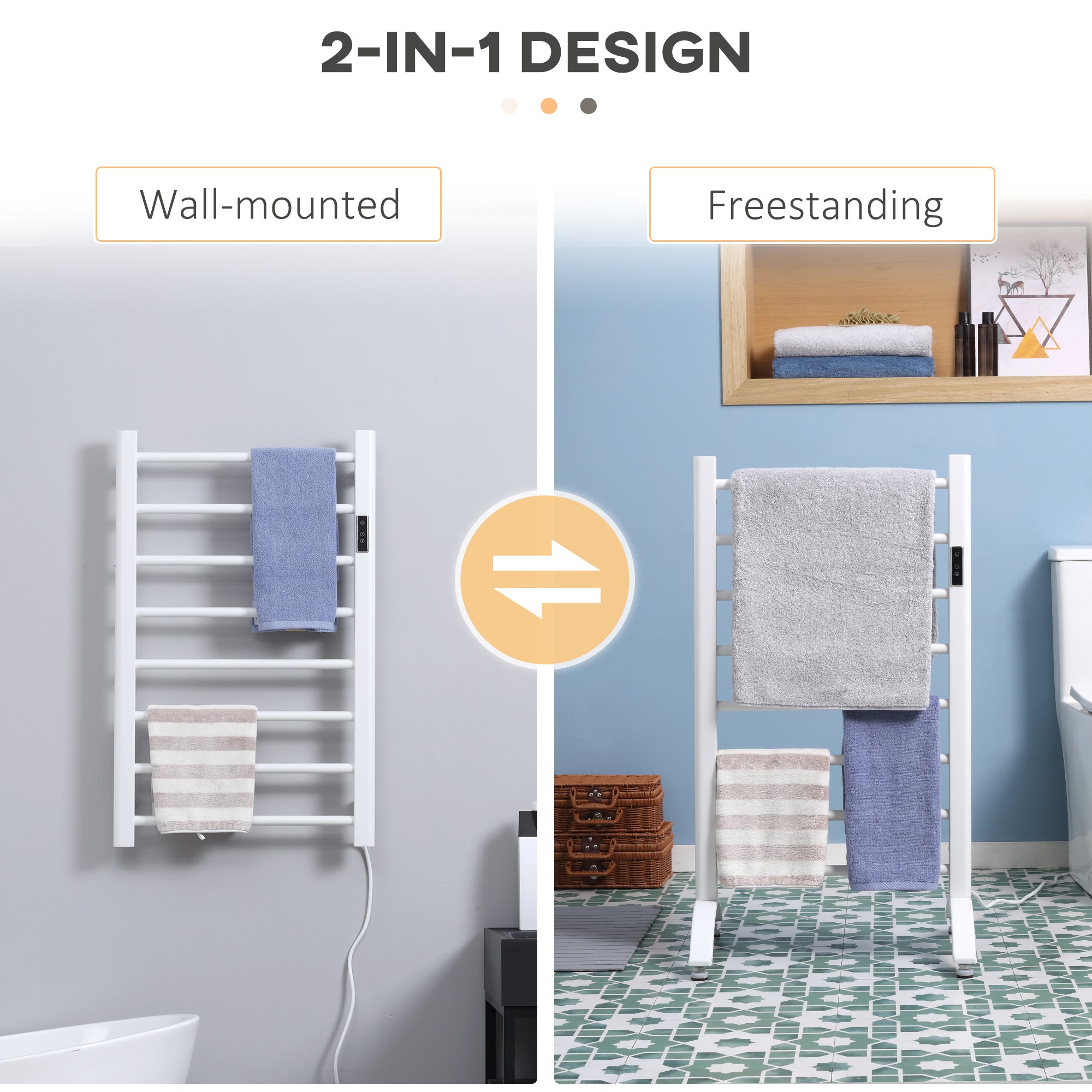 Scaldasalviette Elettrico 8 Barre 50x45x80 cm in Acciaio al Carbonio Bianco