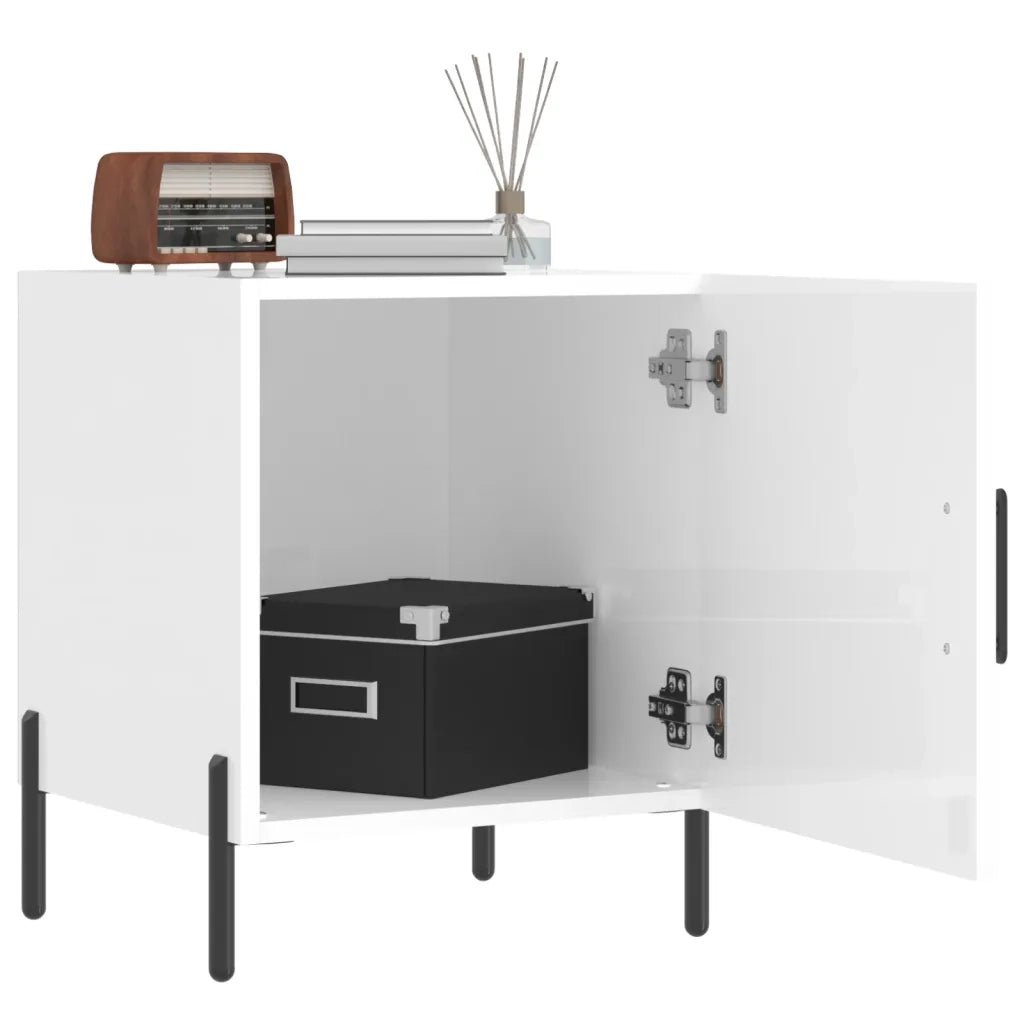 Set di 2 Comodini | Armadio da Notte | Mobiletto da notte Bianco Lucido 40x40x50 cm in Legno Multistrato