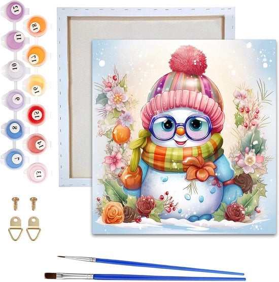 Pittura su Nastro per Adulti con Elenco - Set di Pittura a Olio Handicraft con Tela di Babbo Natale 20 x 20 cm, Inclusa Penna e Acrilico