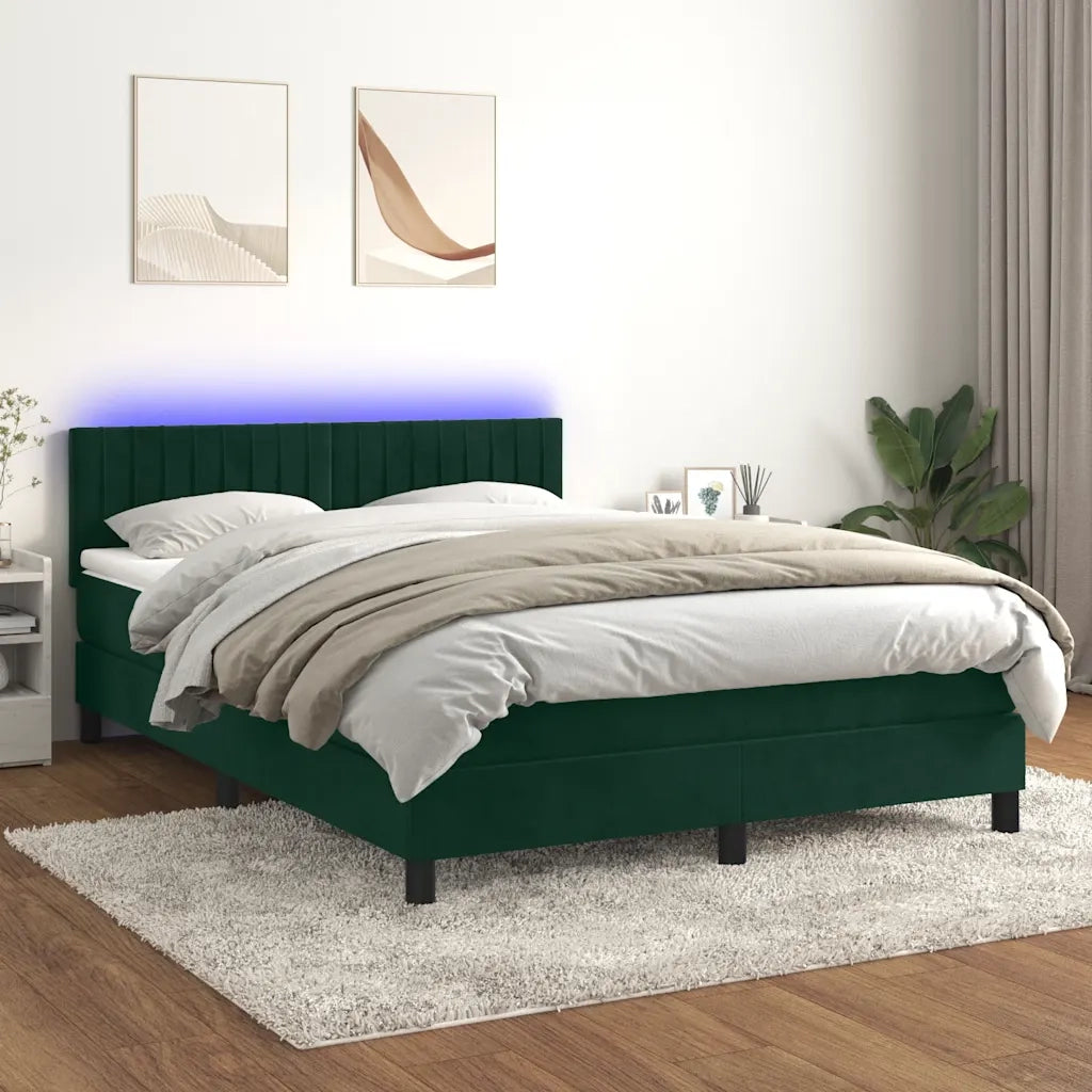 Letto a Molle con Materasso e LED Verde Scuro 140x190cm Velluto 3134522