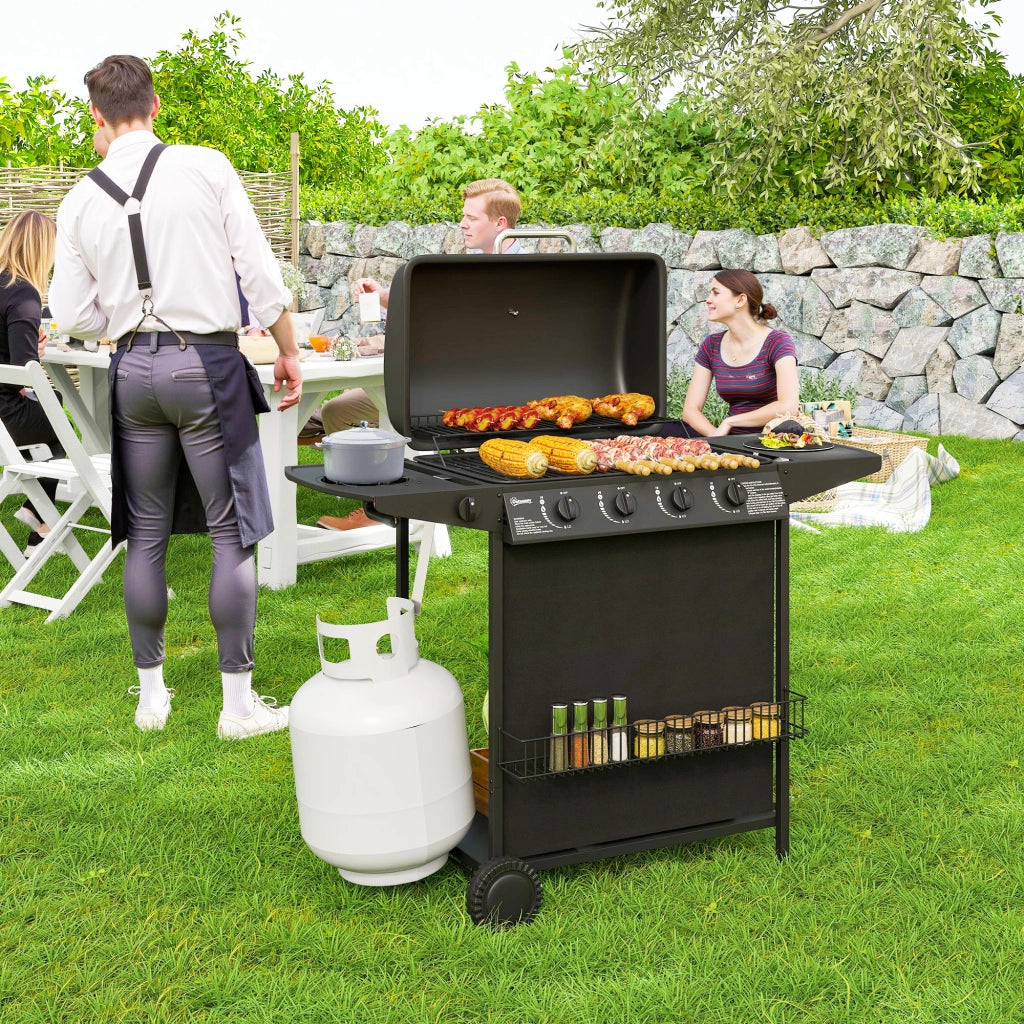 Barbecue a Gas 4+1 Bruciatori con Coperchio e Termometro ¨C Zephmum ¨C 121x54x97 cm Nero