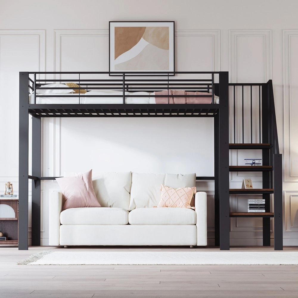 Letto a Soppalco con Contenitore e Scala ¨C MINIMAL ¨C Metallo 90x200