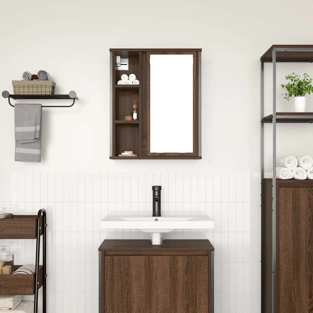 Pensile da Bagno con Specchio Rovere Marrone 50x21x60 cm 861906