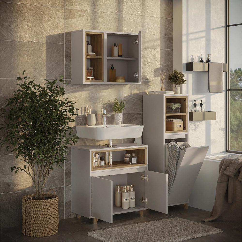 Vicco Set di mobili da bagno Greige/Rovere 3 parti con cabinet midi