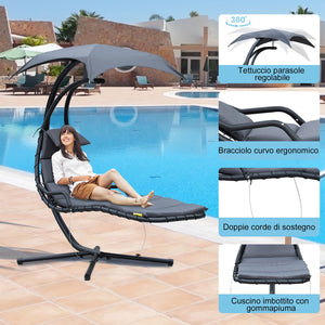 Sedia Dondolo Pensile Relax Chaise Longue con Tettuccio Grigio