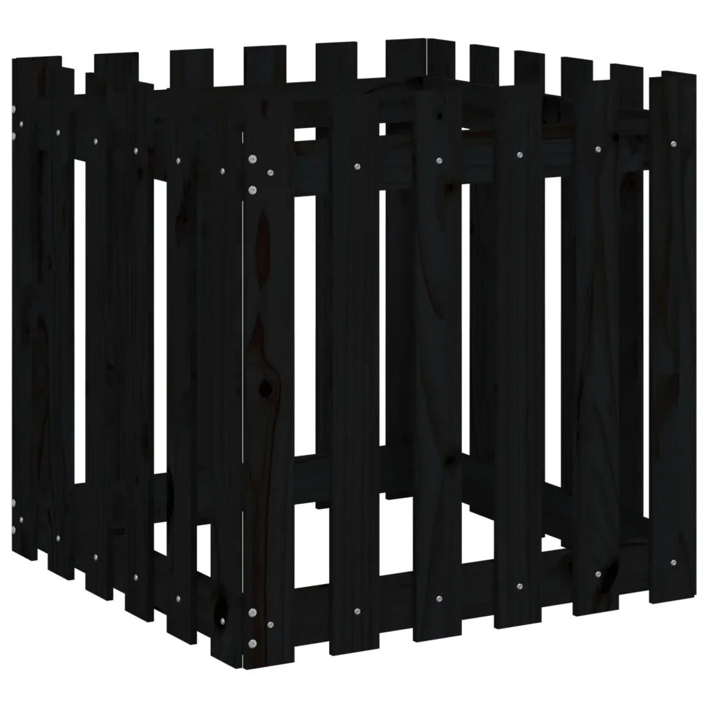 Fioriera Giardino a Recinzione-Vaso con Ringhiera-Contenitore per Piante Nera 60x60x60 cm Massello Pino