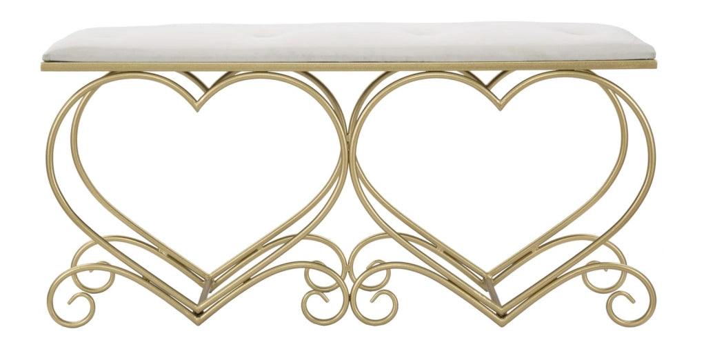Panca Heart Crema 105x37,5x51,5 cm in Ferro e MDF e Spugna e Poliestere Oro e Rosa