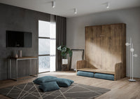 Letto Matrimoniale A Scomparsa 160 Kentaro Con Divano Noce e Azzurro