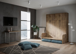 Letto Matrimoniale A Scomparsa 160 Kentaro Con Divano Noce e Azzurro