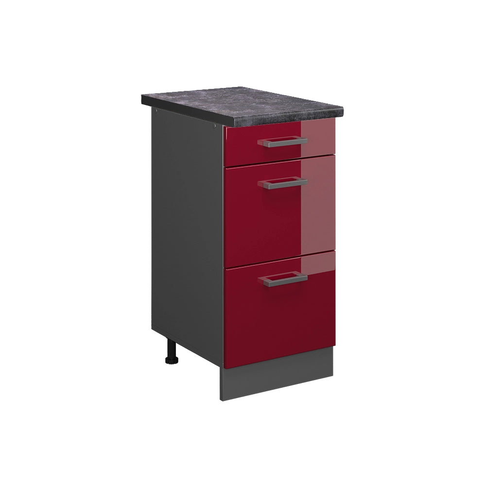Vicco Mobiletto base per cucina Rosso lucido 40 cm con cassetti, PL Antracite