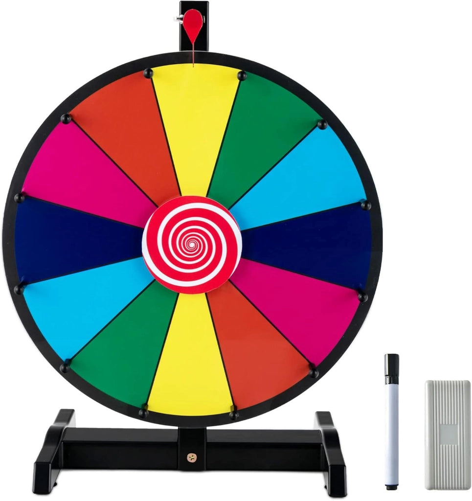 12''/15'' Ruota della Fortuna da Tavolo, Gioco Ruota Personalizzabile con Pennarello e Cancellino, Base Antiscivolo e Superficie Cancellabile, per Carnevale Feste (15'')