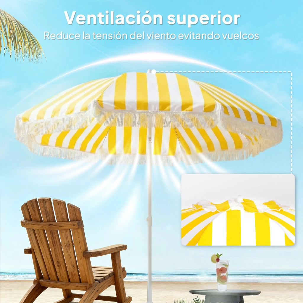Ombrellone da Giardino con Frange ¨C zephmum ¨C ?180 cm Giallo e Bianco