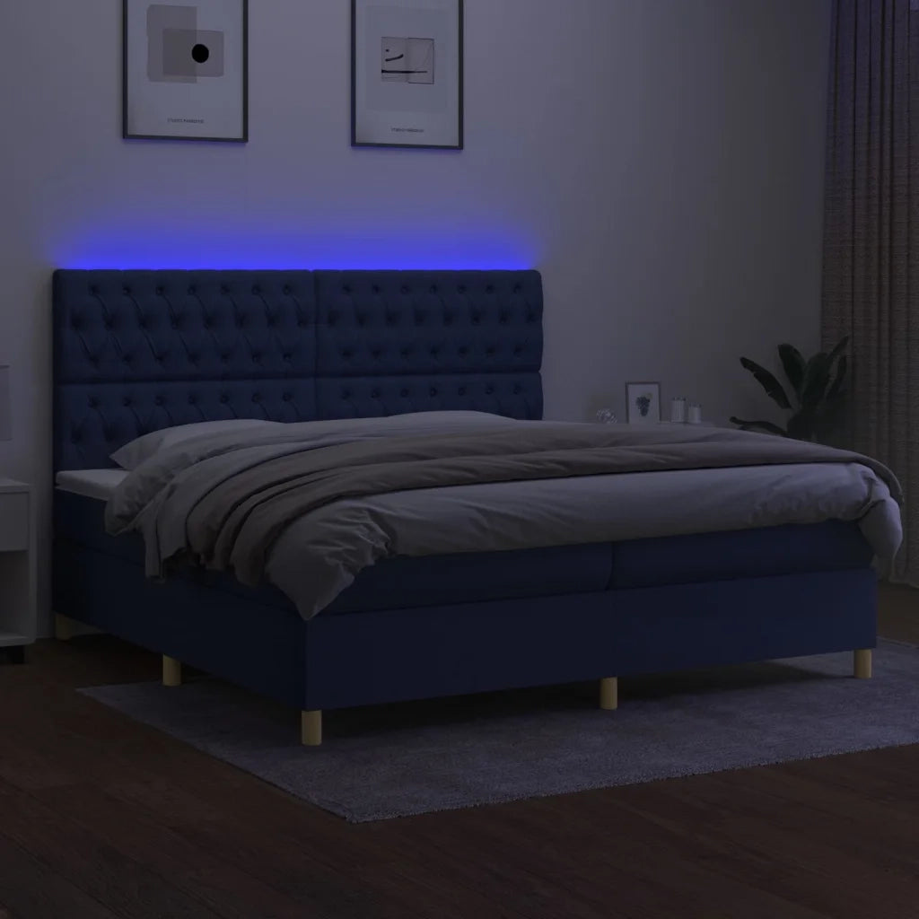 Letto a Molle Materasso e LED Blu 200x200cm in Tessuto cod mxl 62293