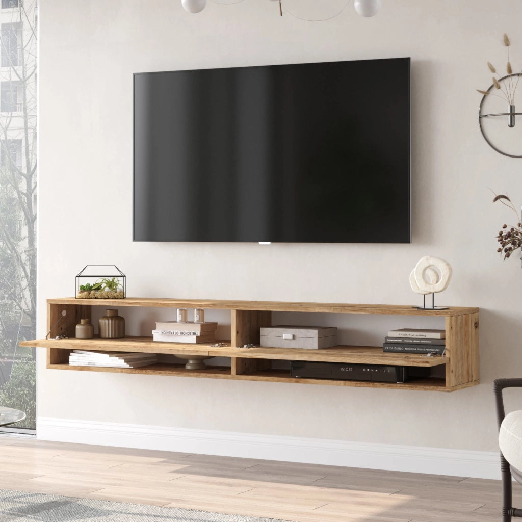 Consolle da Parete 'Laitila' con 2 Ante e Scomparti Mobile Pensile Porta TV 180 cm - Rovere Rustico [en.casa]