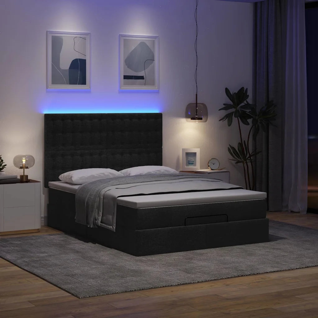 Struttura Letto Pouf con Materasso Nero 140x200 cm in Tessuto 3314178