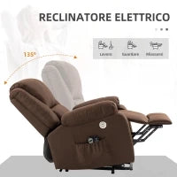 Poltrona Alzapersona Reclinabile con Poggiapiedi, in Tessuto Effetto Lino, 87x92x105 cm, Caffè