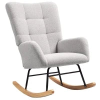 Poltrona Dondolo, Rivestimento Peluche, Imbottitura Dpessa, Antiscivolo, Grigio Chiaro