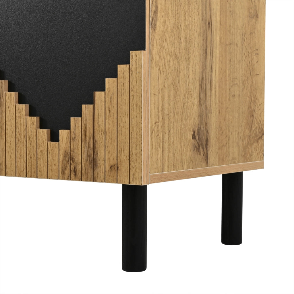 Credenza moderna con ante push-open, 140x40x70 cm, rovere naturale e nero