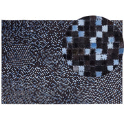 Tappeto tappetino Marrone e Blu in Vera Pelle di Vacchetta Rettangolare 160 x 230 cm Patchwork Boho Decor