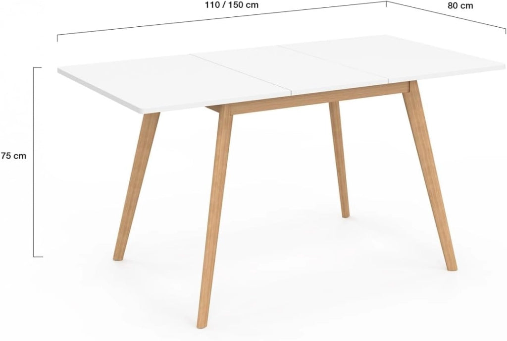Tavolo rettangolare allungabile scandinavo per 4-8 persone INGA, bianco 110-150 cm