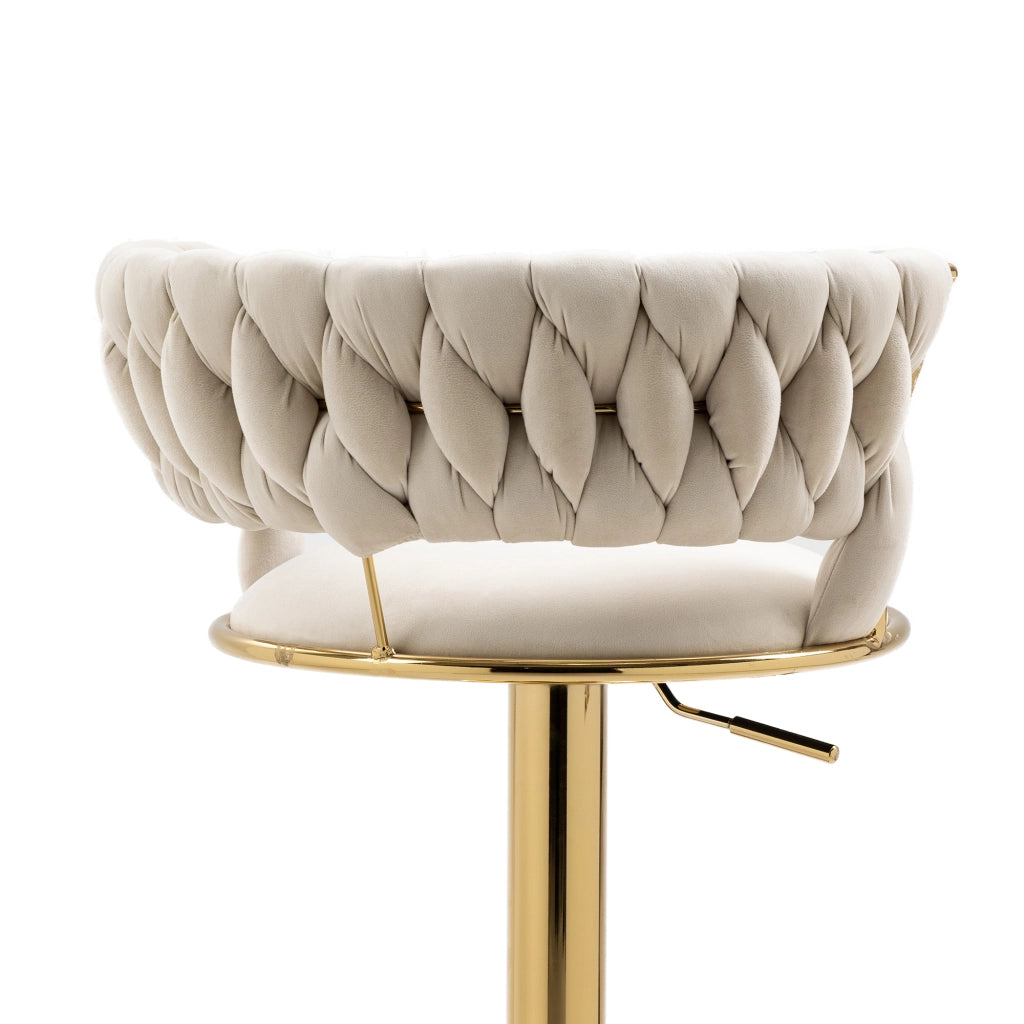 Set 2 sgabelli da bar girevoli 360° in velluto con altezza regolabile, seduta imbottita, base oro