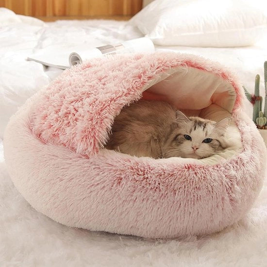 Letto per gatti morbido a forma di donut con cappuccio, guanciale riscaldante per piccoli e medi cani e gatti 50 x 50 cm