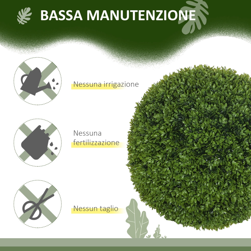Set di 2 Piante Finte di Bosso in PE da ?40 cm per Interno ed Esterno, Verde