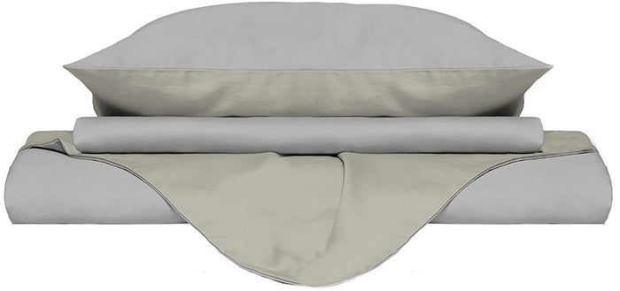 Copripiumino Singolo con Sacco e Federe Doubleface Grigio Chiaro/Panna