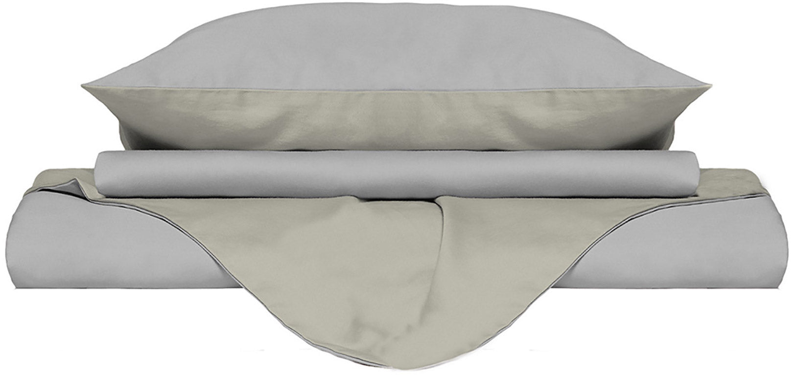 Copripiumino Matrimoniale con Sacco e Federe Doubleface Grigio Chiaro/Panna