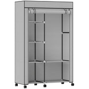 Armadio Portatile 103x43x162,5 cm con Ruote 6 Ripiani Aperti in Tessuto non Tessuto e Acciaio Grigio Chiaro