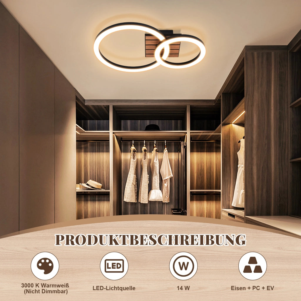 ZMH Lampada da soffitto LED 44cm 3000K luce calda 14W design doppio anello effetto legno camera ufficio corridoio