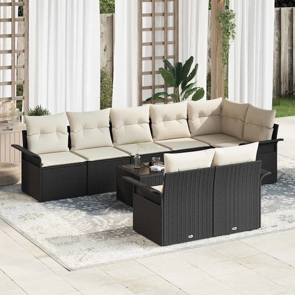 Set Divano da Giardino con archiviazione 9 pcs Nero polyrattan 3354086
