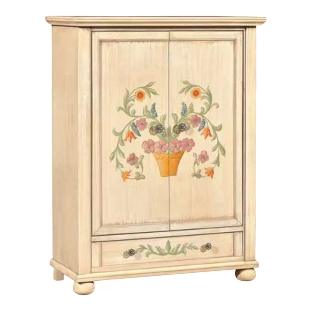 Armadio 2 porte shabby avorio pennellato e decori 120x58x203 - Mobili 2G