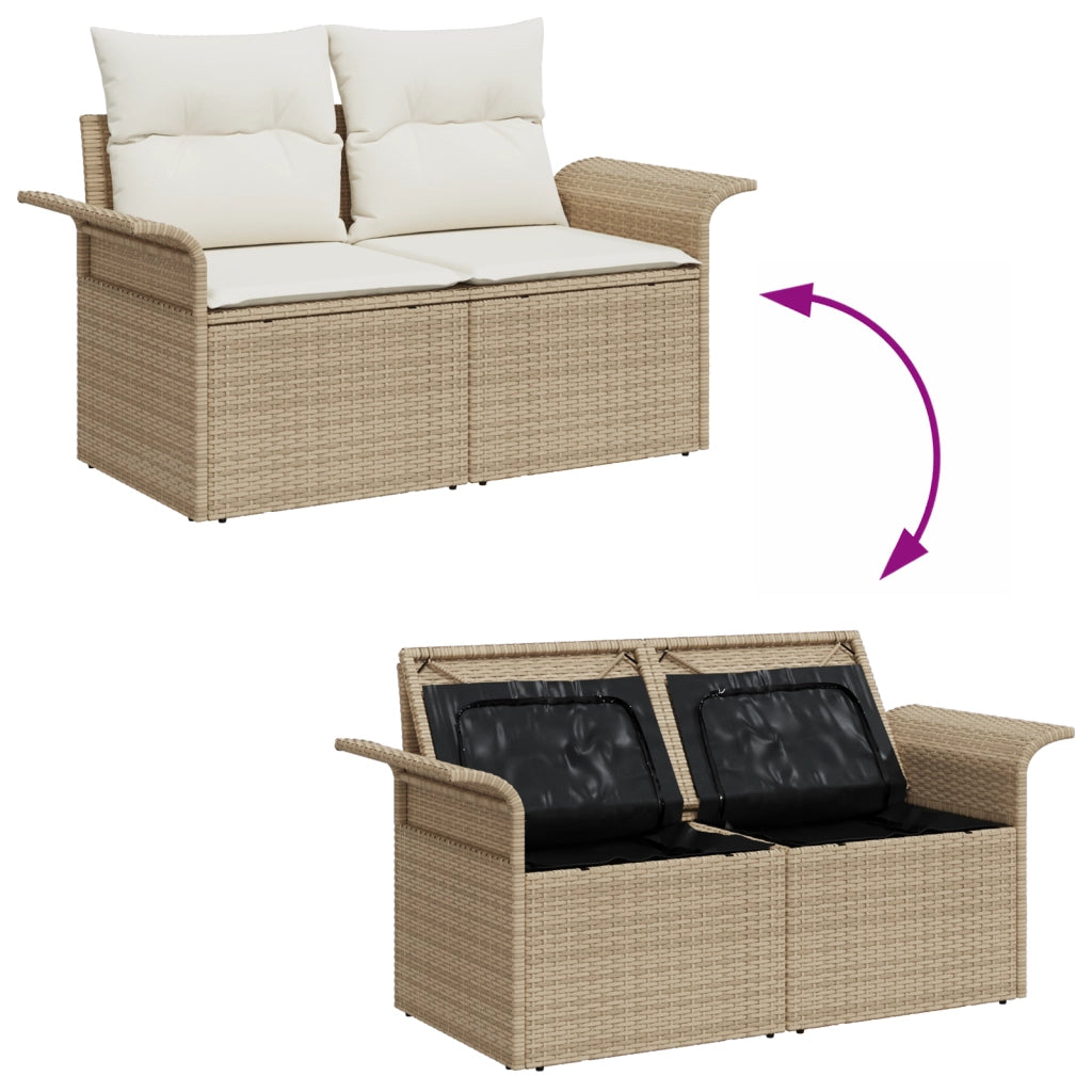 Set di divani da giardino 9 pezzi con cuscini Beige Polyrattan Acacia