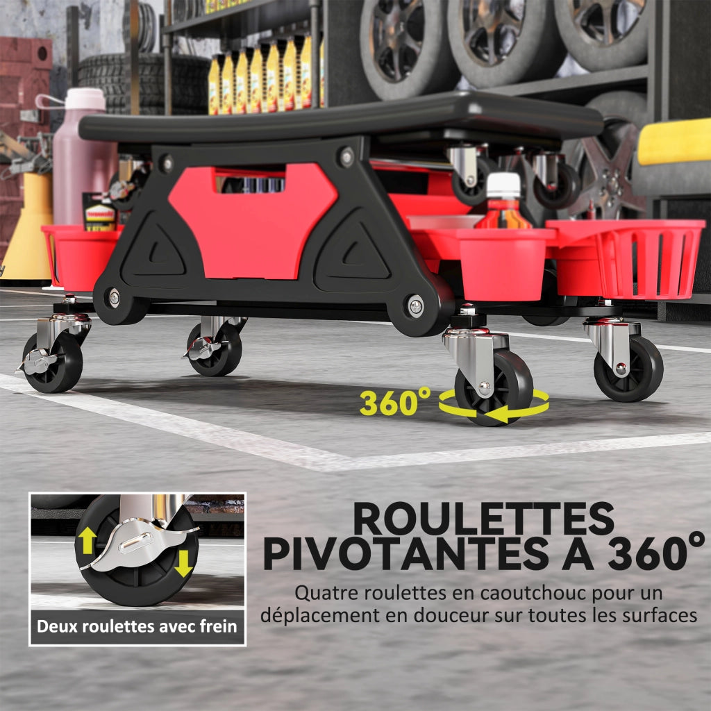 Sgabello da lavoro mobile con rotelle ¨C zephmum ¨C 86x33x33cm, rosso