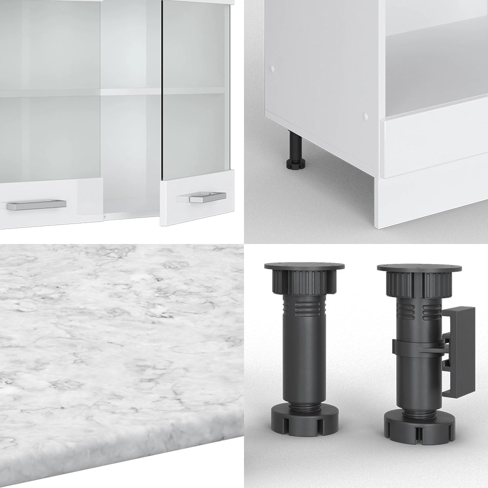 Cucina angolare completa R-Line Bianco lucido/Bianco 287 x 227 cm, PL Marmo Vicco