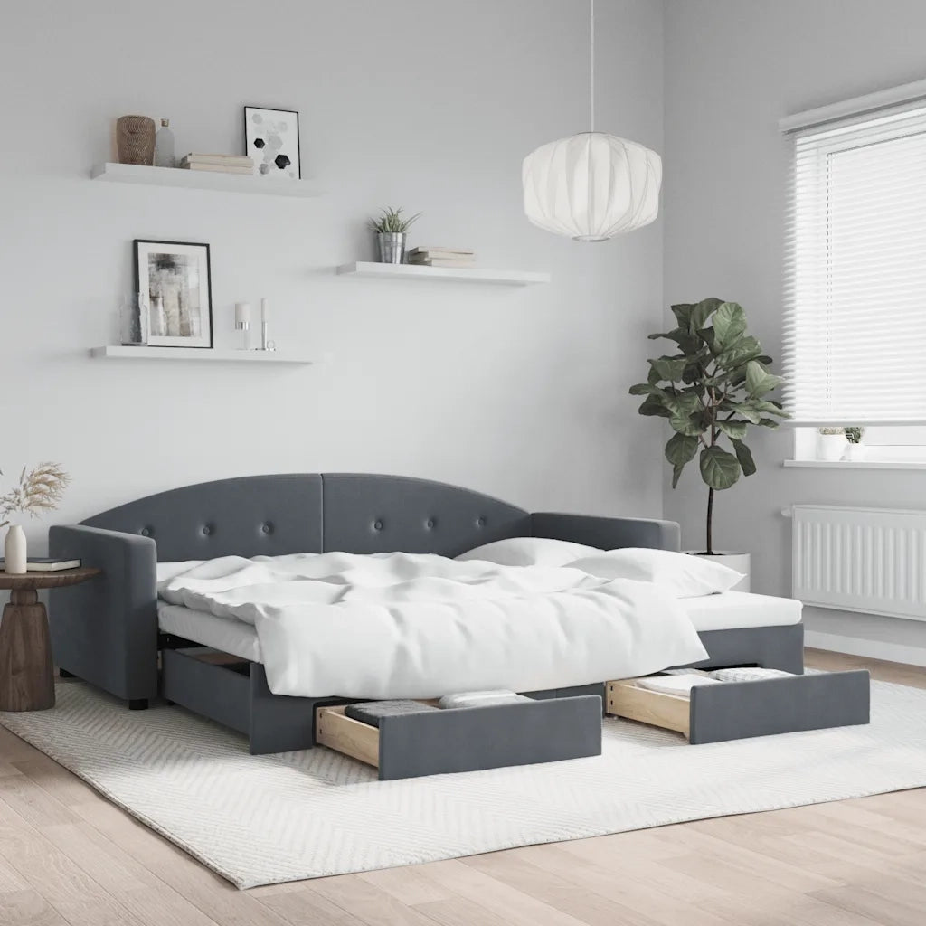 Divano Letto Estraibile Cassetti-Sofa Letto-Daybed Grigio Scuro 90x200cm Velluto 203073