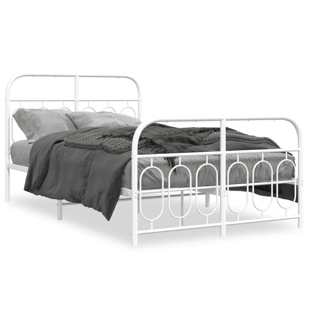 Letto matrimoniale | Letto per adulti | Giroletto con Testiera e Pediera Metallo Bianco 120x190 cm