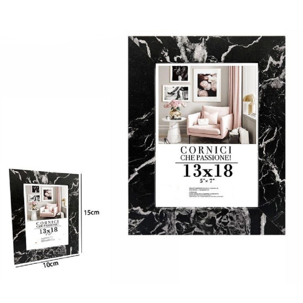 Trade Shop - Cornice Portafoto Quadri Tele Poster 13 X 18 Cm Modello Effetto Marmo Nero 71668 -